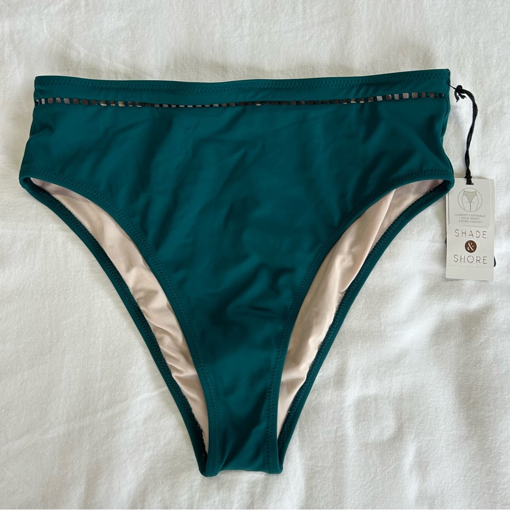 Shade & Shore Women's Teal High-Waist Swim Bottom Size S